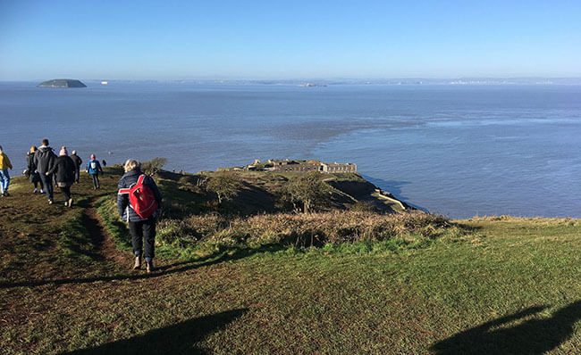 Brean Down Coastal Walk: View of Brean Fort from the path