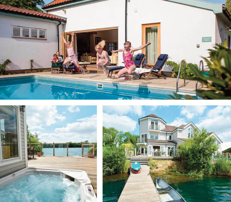 Large holiday cottages; Staycation Holidays, Vicarage House, Norfolk and Scout on the Water, Cotswold Water Park